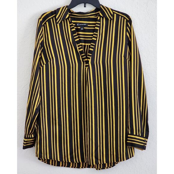 Top/Blouse-INC-International Concepts-Black-Gold-Striped-Long Sleeves-Long Top-M - Picture 4 of 16